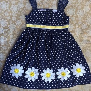 Blueberi Boulevard Girl Navy Polka Dot Daisy Dress